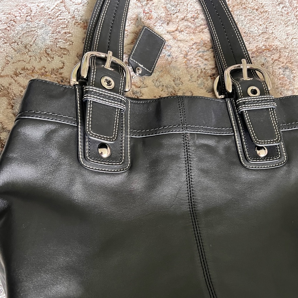 Coach Vintage SoHo Black Leather Pleated Hobo Shoulder Bag Tote F15045 EUC - Picture 3 of 12